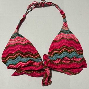 Hot Kiss Pink, Teal & Brown Chevron Triangle Bikini Top